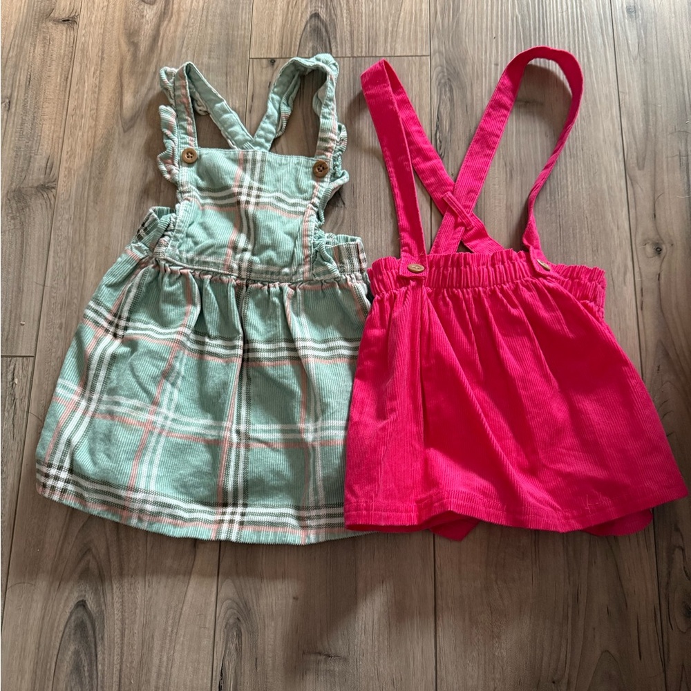 Carter's Bright Pink and Mint Plaid Toddler Dresses Sz 24 months
